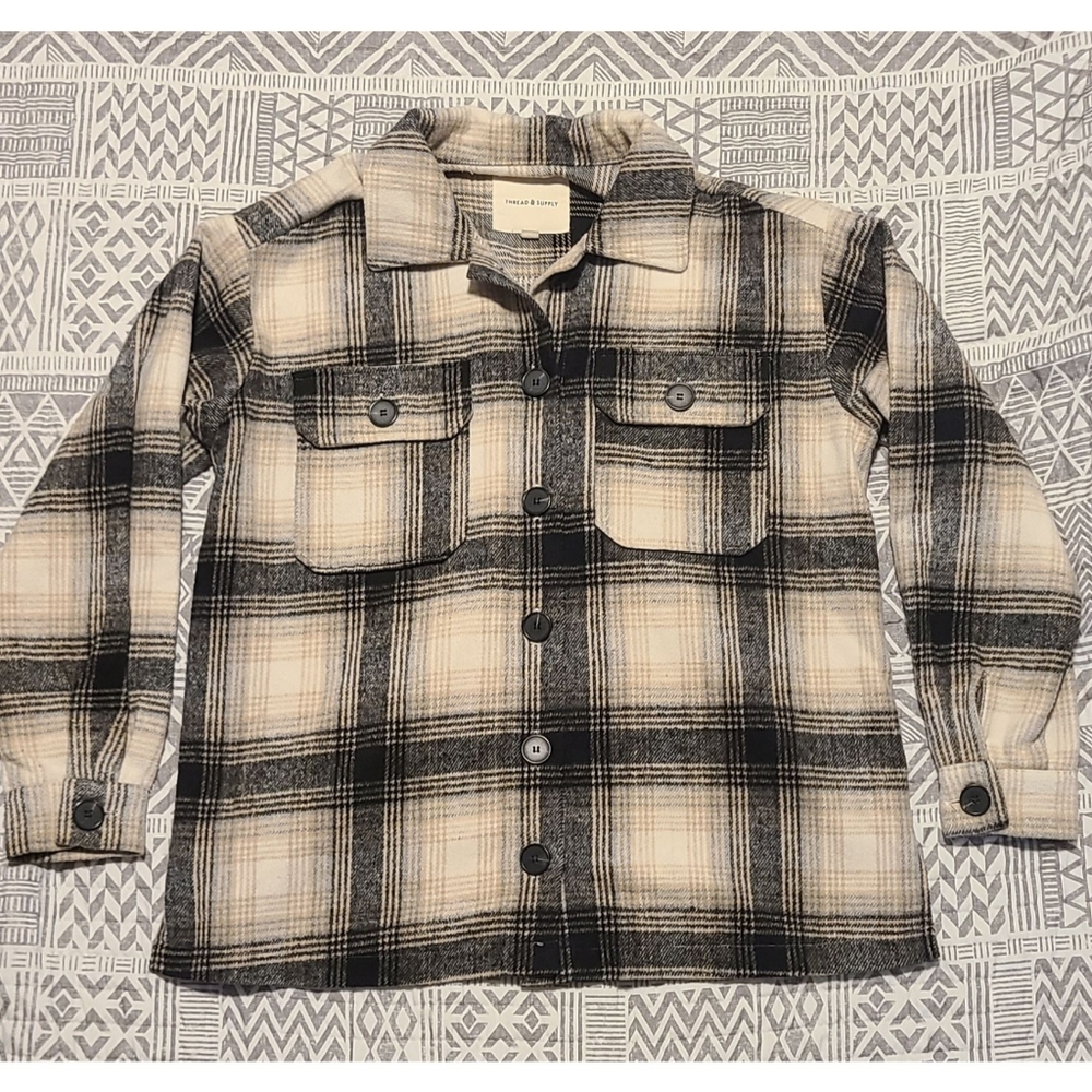 Thread & Supply Tan Black Cozy Plaid Button Up - Picture 2 of 6
